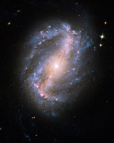 This undated handout image provided by NASA, released Wednesday, Sept. 9, 2009, taken by the refurbished Hubble Space Telescope, shows Barred Spiral Galaxy NGC 6217. (NASA/Handout)