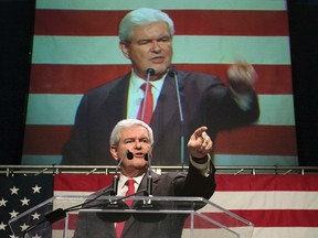Former U.S. House of Representatives Speaker Newt Gingrich speaks during the Iowa Faith & Freedom Coalition's Spring Event at Point of Grace Church in Waukee, Iowa in this March 7, 2011 file photo. (REUTERS/Brian C. Frank/Files)