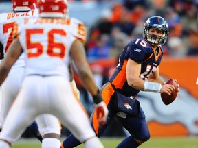 Passing the football may not be Tim Tebow’s strength as a QB, but Broncos president John Elway figures that represents Denver’s best chance at surviving the Steelers’ defence. (US Presswire)
