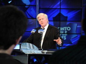 Brian Burke, President of  the Toronto Maple Leafs gives his end of year presser which in Toronto is always held in mid-April. He was speaking to media at the Air Canada Centre on April 12, 2011. (MICHAEL PEAKE/QMI Agency)