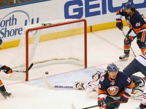 New York Islanders centre John Tavares (91) scores a power-play goal during the first period against the Edmonton Oilers at Nassau Veterans Memorial Coliseum during Saturday afternoon's 4-1 loss.
Debby Wong, US PRESSWIRE
