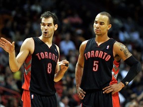 Jose Calderon (left) will be part of a new-look guard rotation, now that Jerryd Bayless (right) is out with a sprained ankle. (US Presswire)