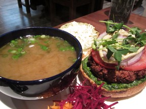 The Noorish Bodhi Tree Burger with miso soup.