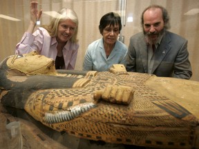 Gayle Gibson, an Egyptologist and teacher at the Royal Ontario Museum, and Roberta Shaw, the assistant curator of Egyptology, talk to Andrew Nelson about the University of Western Ontario’s mummy Lady Hudson. (Mike Hensen/ QMI Agency file photo)