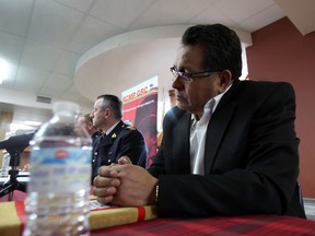 Chief Marvin Yellowbird answers media questions at RCMP news conference after announcing arrests made in connection with the shooting death of 5 year old Ethan Yellowbird in Hobbema, AB on January, 11 2012
.          PERRY MAH/EDMONTON SUN    QMI AGENCY