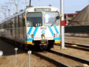 An Edmonton LRT train heads south towards downtown near 95 Street and 105 Avenue Nov. 3.  DAVID BLOOM EDMONTON SUN