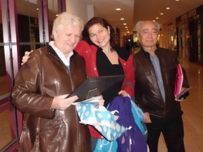 Thea Cicione, her daughter Kim and husband Phillip were on hand at a blood donor clinic at Square One in Mississauga Thursday. Kim, Phillip and other family members helped Thea reach 150 blood donations. (Submitted photo)