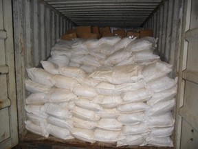 Some of the 400 kgs of the date rape drug Ketamine that was seized by the RCMP and Canada Border Services Agency that was destined to Toronto. The drug was hidden in bags of food being imported from India. (Supplied photo)