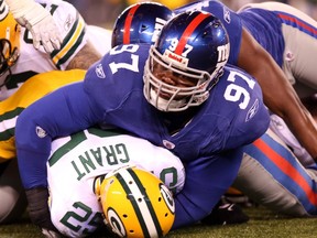The Giants already have proven to themselves that they can go toe-to-toe with the Packers, as Linval Joseph may be thinking to himself after wrapping up Ryan Grant earlier in the season. (US Presswire)