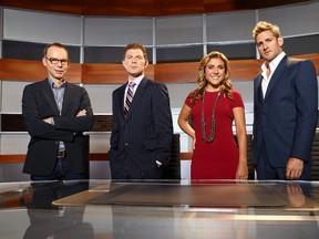 The hosts of the NBC reality series "America's Next Great Restaurant" (L-R) Chipotle founder Steve Ells, chef Bobby Flay, Latina chef Lorena Garcia and "Biggest Loser" resident chef Curtis Stone. (Courtesy NBC)