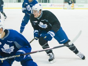 Maple Leafs Jake Gardiner participates in the club's workout at the MasterCard Centre on Thursday, but likely will not be on the ice Friday night in Buffalo when the Leafs face the Sabres. (Ernest Doroszuk/Toronto Sun)