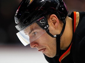 Ducks forward Ryan Getzlaf during a stoppage in play against the Canucks in at the Honda Center in Anaheim, Calif., Dec. 29, 2011. (MIKE BLAKE/Reuters)