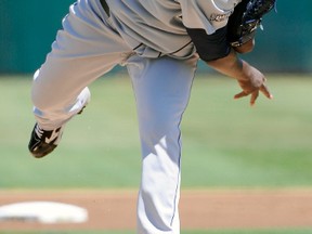 Michael Pineda pitches against the Athletics at O.co Coliseum in Oakland, Calif., Sep. 3, 2011. (THEARON W. HENDERSON/Getty Images/AFP)