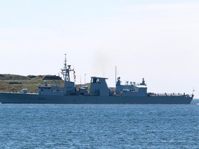 HMCS St. John's, a Halifax-class frigate, passes Georges Island in the Halifax harbour May 14, 2010. (ANDRE FORGET/QMI AGENCY)