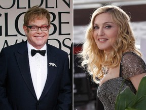 Elton John and Madonna at the Golden Globes. (Reuters photos)