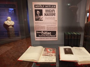 Copies of Adolf Hitler's book "Mein Kampf" (My Struggle) at the Deutsche Historisches Museum (German Historical Museum) in Berlin. (REUTERS/Fabrizio Bensch)