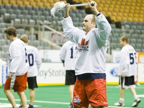 Blaine Manning warms up with his Toronto Rock teammates Dec. 30. He was injured in a game against the Buffalo Bandits last weekend. (ERNEST DOROSZUK/Toronto Sun)