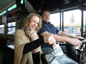 Edmonton City Councillor Kim Krushell (right) poses for a photo with Edmonton Transit bus driver Chris Hogg during a Donate-a-Ride media launch back in December 2010. The Edmonton Sun is sponsoring the city's 2012 Donate-a-Ride campaign. DAVID BLOOM/EDMONTON SUN