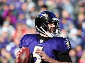 Ravens quarterback drops back to pass against the Houston Texans on Sunday. (US Presswire)