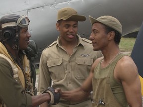 Nate Parker as Marty 'Easy' Julian, Tristan Wilds as Ray 'Ray Gun' Gannon and Andre Royo as Chief 'Coffee' Coleman in "Red Tails."