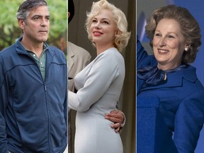George Clooney in "The Descendants"; Meryl Streep in "The Iron Lady" and Michelle Williams in "My Week with Marilyn".