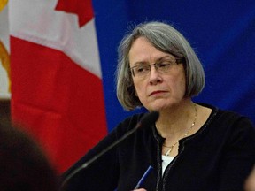 Sheila Leggett, chairwoman of the Joint Review Panel on the Northern Gateway pipeline, listens to evidence during Enbridge Inc's proposed Northern Gateway Joint Review hearing in Kitamaat Village, B.C. January 11, 2012. (REUTERS/Robin Rowland)