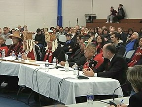 Northern Gateway pipeline hearings started in the B.C. community of Kitimat on Jan. 10.  (SCREEN GRAB FROM BYRON CHU, SUN NEWS NETWORK)