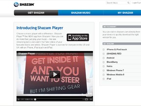Shazam Player website. (SCREENSHOT)
