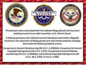 This message appears on the website of former file-sharing giant Megaupload.com.