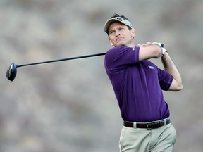 Mark Wilson hits a tee shot on the 14th hole during the final round of the Humana Challenge on Jan. 22, 2012 in La Quinta, Calif. (Jeff Gross/Getty Images/AFP)