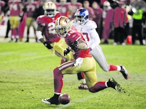 San Francisco 49ers’ Kyle Williams fumbles a punt in overtime on Sunday that leads to the New York Giants winning the game. (REUTERS)