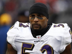Ray Lewis wears a scowl late in Sunday's loss to New England. The star Ravens linebacker says life offers too much for him to retire from football. (US Presswire)