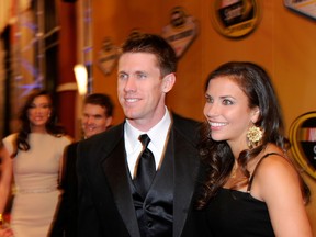 Driver Carl Edwards and his wife Kate attend the NASCAR Sprint Cup Series Champion's Week Awards Ceremony in Las Vegas last month. Edwards will be greeting fans at the upcoming Canadian Motorsports Expo in Toronto Feb. 10-12. (GETTY IMAGES)