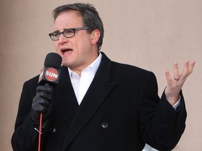 Sun TV's  Ezra Levant hosts his show outside the Enbridge Northern Gateway Project review hearings in Edmonton, Jan.  24, 2012.  DAVID BLOOM EDMONTON SUN