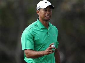 Tiger Woods walks after putting at the sixth green during the first round of the Abu Dhabi Golf Championship on Thursday, Jan. 26, 2012. (REUTERS/Joseph J. Capellan)