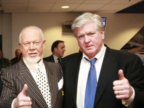 Hockey Night in Canada commentator Don Cherry and Leafs president and general manager Brian Burke during happier times. (Toronto Sun files)