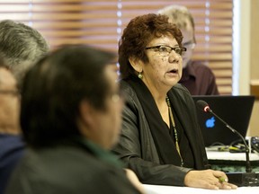 Chief Rose Laboucan of the Driftpile First Nation speaks at the Northern Gateway pipeline hearings in Edmonton Tuesday. (IAN KUCERAK/Edmonton Sun)