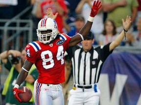 Pats receiver Deion Branch celebrates his touchdown catch against the Jets in Foxborough, Mass., last October. (REUTERS/Adam Hunger/Files)