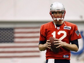 The New England Patriot's all-American boy takes part in Wednesday's Super Bowl practice. (REUTERS)