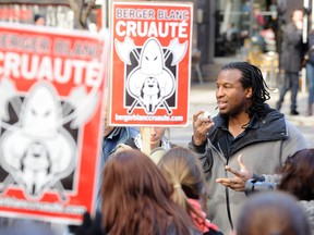 Former NHL player and animal rights activist Georges Laraque is upset that the Maple Leafs are promoting a jacket lined with coyote fur. (Sebastien St-Jean, QMI Agency files)