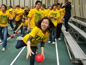 Students at the University of Alberta won the Guinness World Record for the most players in a dodgeball game. They had 4,979 people partcipate. (University of Alberta/HO)