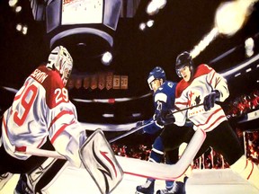 Hockey Canada presented this painting of Team Canada's World Junior bronze-medal game to the people of Alberta. MATT DYKSTRA/Edmonton Sun)
