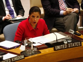U.S. Ambassador Susan Rice speaks during the U.N. Security Council meeting to discuss a European-Arab draft resolution endorsing an Arab League plan calling for Syrian President Bashar al-Assad to give up power in New York Feb. 4, 2012. REUTERS/Allison Joyce