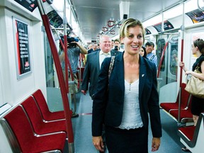 TTC Chairman Karen Stintz and Toronto Mayor Rob Ford tour a new subway car at Downsview station in 2011. (QMI AGENCY PHOTO)