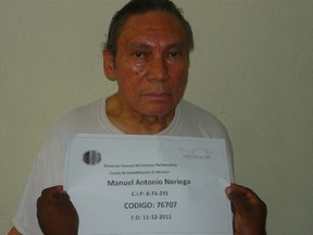 Manuel Noriega, 77, Panama's former strongman, poses for a photograph in this picture received by Reuters in Panama City Dec. 14, 2011. (REUTERS/Panama's Ministry of Government and Justice/Handout)