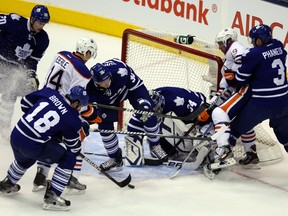 The Oilers were unable to keep their hot streak going Monday night in Toronto (Michael Peake, QMI Agency).