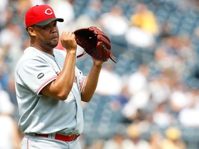 Francisco Cordero celebrates after a win against the Pirates at PNC Park in Pittsburgh, Penn., July 20, 2011. (JARED WICKERHAM/Getty Images/AFP)