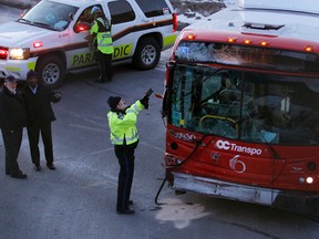 Two OC Transpo buses collided on the Transitway at Tunney's Pasture February 7, 2012.  (DARREN BROWN/QMI AGENCY)