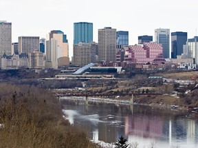 Edmonton, Alberta's skyline is seen from a park bench located directly in front of 8747 Strathearn Crescent. CODIE MCLACHLAN/EDMONTON SUN FILE PHOTO
