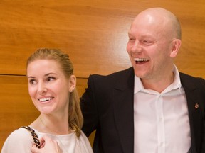 Mats Sundin and his wife Josephine were all smiles at the University of Toronto Friday where Sundin announced a $333,000 donation to fund a research fellowship program with the U of T and Karolinska Institutet in Stockholm, Sweden. (JACK BOLAND/Toronto Sun)